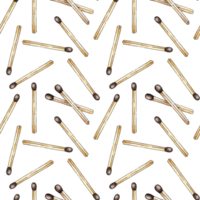 Watercolor illustration of a pattern of placer matches abstraction. Get the flame. Light the fire. Burnt wooden stick. Hand drawn doodles. isolated. Drawn by hand. png