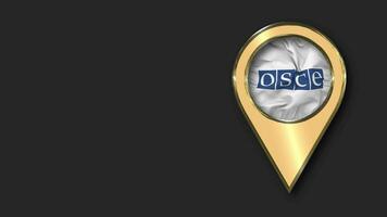 Organization for Security and Co operation in Europe, OSCE Gold Location Icon Flag Seamless Looped Waving, Space on Left Side for Design or Information, 3D Rendering video