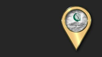 Organisation of Islamic Cooperation, OIC Gold Location Icon Flag Seamless Looped Waving, Space on Left Side for Design or Information, 3D Rendering video