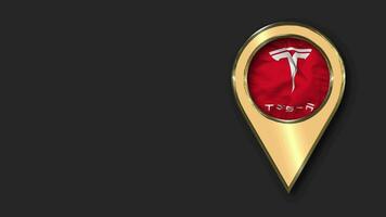 Tesla Inc Gold Location Icon Flag Seamless Looped Waving, Space on Left Side for Design or Information, 3D Rendering video