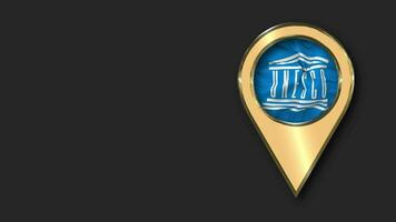 United Nations Educational, Scientific and Cultural Organization, UNESCO Gold Location Icon Flag Seamless Looped Waving, Space on Left Side for Design or Information, 3D Rendering video