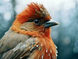 AI generated Close-up shot of a small grey and orange bird. High-resolution. AI Generative photo