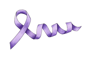 Watercolor illustration purple ribbon symbol Domestic Violence Awareness Month. October with dark purple awareness ribbon. Isolated . Drawn by hand. png