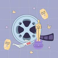 Film, movies cute background, groovy style, popcorn, movie, for caption, poster vector
