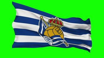 Real Sociedad Football Club Flag Waving Seamless Loop in Wind, Chroma Key, Luma Matte Selection video