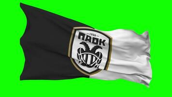 PAOK Football Club Flag Waving Seamless Loop in Wind, Chroma Key, Luma Matte Selection video