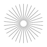 Radial circle lines. Abstract illusion geometric shape. Circular lines element. Symbol of sun star rays. Flat design icon. Spokes with radiating stripes. Vector graphic template.