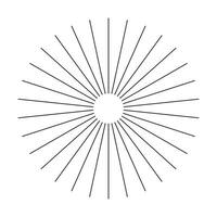 Radial circle lines. Abstract illusion geometric shape. Circular lines element. Symbol of sun star rays. Flat design icon. Spokes with radiating stripes. Vector graphic template.