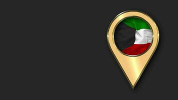 Kuwait Gold Location Icon Flag Seamless Looped Waving, Space on Left Side for Design or Information, 3D Rendering video