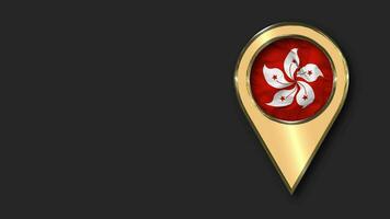 Hong Kong Gold Location Icon Flag Seamless Looped Waving, Space on Left Side for Design or Information, 3D Rendering video