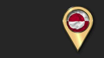 Greenland Gold Location Icon Flag Seamless Looped Waving, Space on Left Side for Design or Information, 3D Rendering video