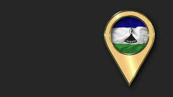 Lesotho Gold Location Icon Flag Seamless Looped Waving, Space on Left Side for Design or Information, 3D Rendering video