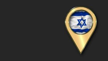 Israel oro ubicación icono bandera sin costura serpenteado ondulación, espacio en izquierda lado para diseño o información, 3d representación video