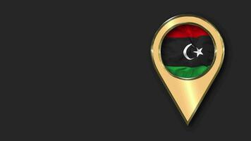 Libya Gold Location Icon Flag Seamless Looped Waving, Space on Left Side for Design or Information, 3D Rendering video