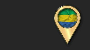 Gabon Gold Location Icon Flag Seamless Looped Waving, Space on Left Side for Design or Information, 3D Rendering video