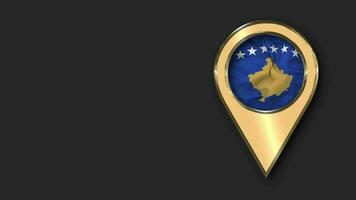 Kosovo Gold Location Icon Flag Seamless Looped Waving, Space on Left Side for Design or Information, 3D Rendering video