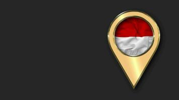 Indonesia oro Posizione icona bandiera senza soluzione di continuità loop agitando, spazio su sinistra lato per design o informazione, 3d interpretazione video