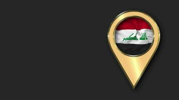 Iraq Gold Location Icon Flag Seamless Looped Waving, Space on Left Side for Design or Information, 3D Rendering video