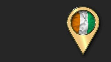 Ivory Coast Gold Location Icon Flag Seamless Looped Waving, Space on Left Side for Design or Information, 3D Rendering video