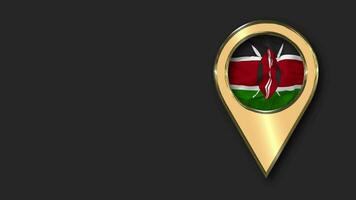 Kenya Gold Location Icon Flag Seamless Looped Waving, Space on Left Side for Design or Information, 3D Rendering video