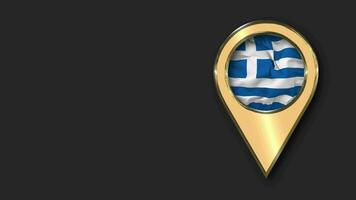 Greece Gold Location Icon Flag Seamless Looped Waving, Space on Left Side for Design or Information, 3D Rendering video