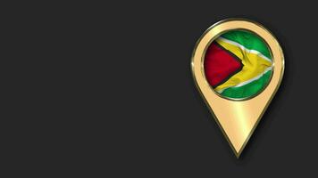 Guyana Gold Location Icon Flag Seamless Looped Waving, Space on Left Side for Design or Information, 3D Rendering video