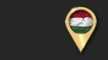 Hungary Gold Location Icon Flag Seamless Looped Waving, Space on Left Side for Design or Information, 3D Rendering video