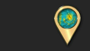 Kazakhstan Gold Location Icon Flag Seamless Looped Waving, Space on Left Side for Design or Information, 3D Rendering video