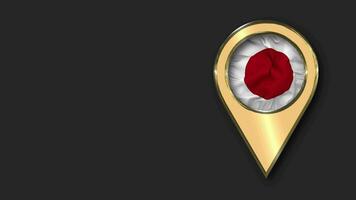 Japan Gold Location Icon Flag Seamless Looped Waving, Space on Left Side for Design or Information, 3D Rendering video