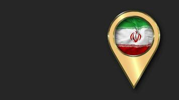 Iran Gold Location Icon Flag Seamless Looped Waving, Space on Left Side for Design or Information, 3D Rendering video