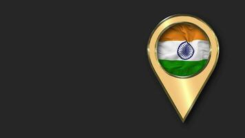 India Gold Location Icon Flag Seamless Looped Waving, Space on Left Side for Design or Information, 3D Rendering video