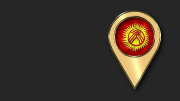 Kyrgyzstan Gold Location Icon Flag Seamless Looped Waving, Space on Left Side for Design or Information, 3D Rendering video