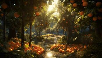 ai generado frescura de otoño, naranja calabaza en árbol, naturaleza vibrante colores generado por ai foto