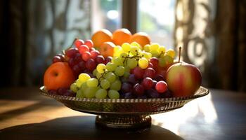 ai generado Fresco frutas y verduras, un vistoso cesta de sano abundancia generado por ai foto