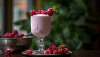 AI generated Freshness of summer berries on a wooden table, a gourmet delight generated by AI photo