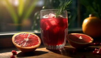 AI generated Lemonade, citrus fruit, mint leaf, ice, refreshing summer drink generated by AI photo
