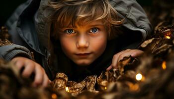 AI generated Smiling boys playing outdoors, cheerful childhood fun in nature generated by AI photo