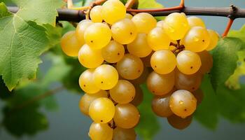 AI generated Ripe grape bunches in vineyard, nature vibrant autumn harvest generated by AI photo