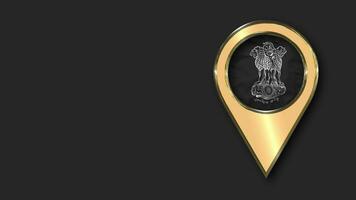 India emblema oro Posizione icona bandiera senza soluzione di continuità loop agitando, spazio su sinistra lato per design o informazione, 3d interpretazione video