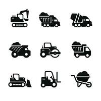 Construction vehicle icon set isolated on white background vector