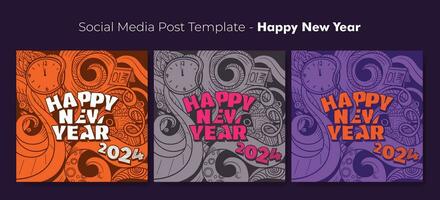 Social media post template with doodle art background for new year celebration design vector