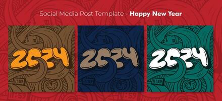 Social media post template with typography number in doodle art design for new year party design vector