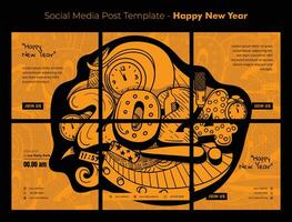 Social media post template with typography of 2024 and doodle art background design vector