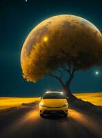 AI generated Yellow Car in the night photo