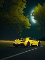 ai generado amarillo coche en el noche foto