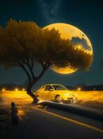 AI generated Yellow Car in the night photo