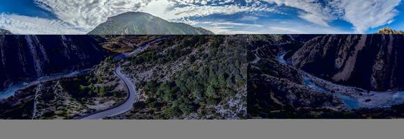 Drone panorama over the Mirador de Janovas gorge and the River Ara in the Spanish Pyrenees photo