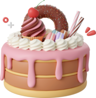 Birthday cake for celebration party, Happy Birthday, 3d illustration png