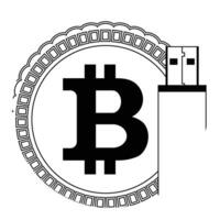 Storage bitcoin wallet. Icon for digital protect. Crypto coin and usb flash drive. Vector illustration