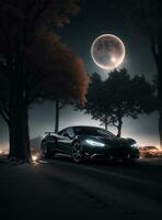 AI generated Black super car in midnight photo